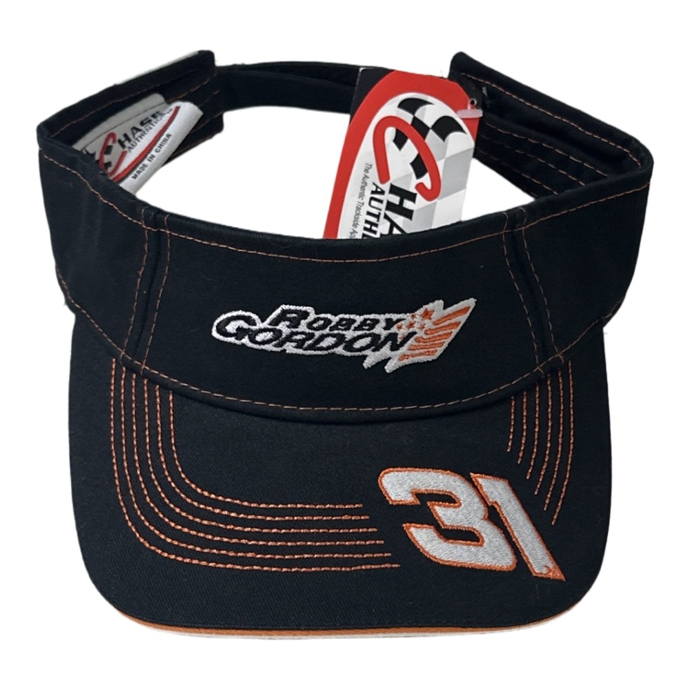 CHASE AUTHENTICS NASCAR black and orange robby gordon #31 visor cap, O/S. BNWT.